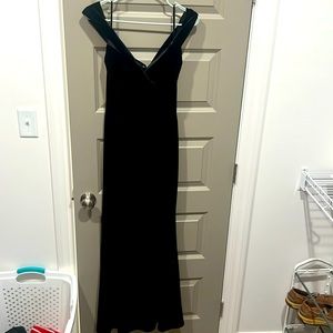 Black velvet off the shoulder Revelry bridesmaids dress